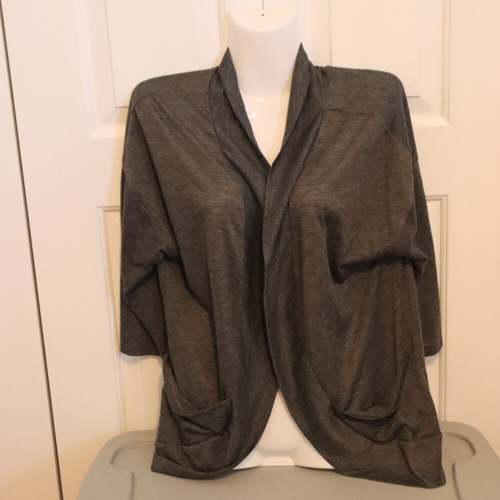 Inspired Hearts Open Front Knit Cardigan Grey Size XL Casual Office 3/4 sleeve